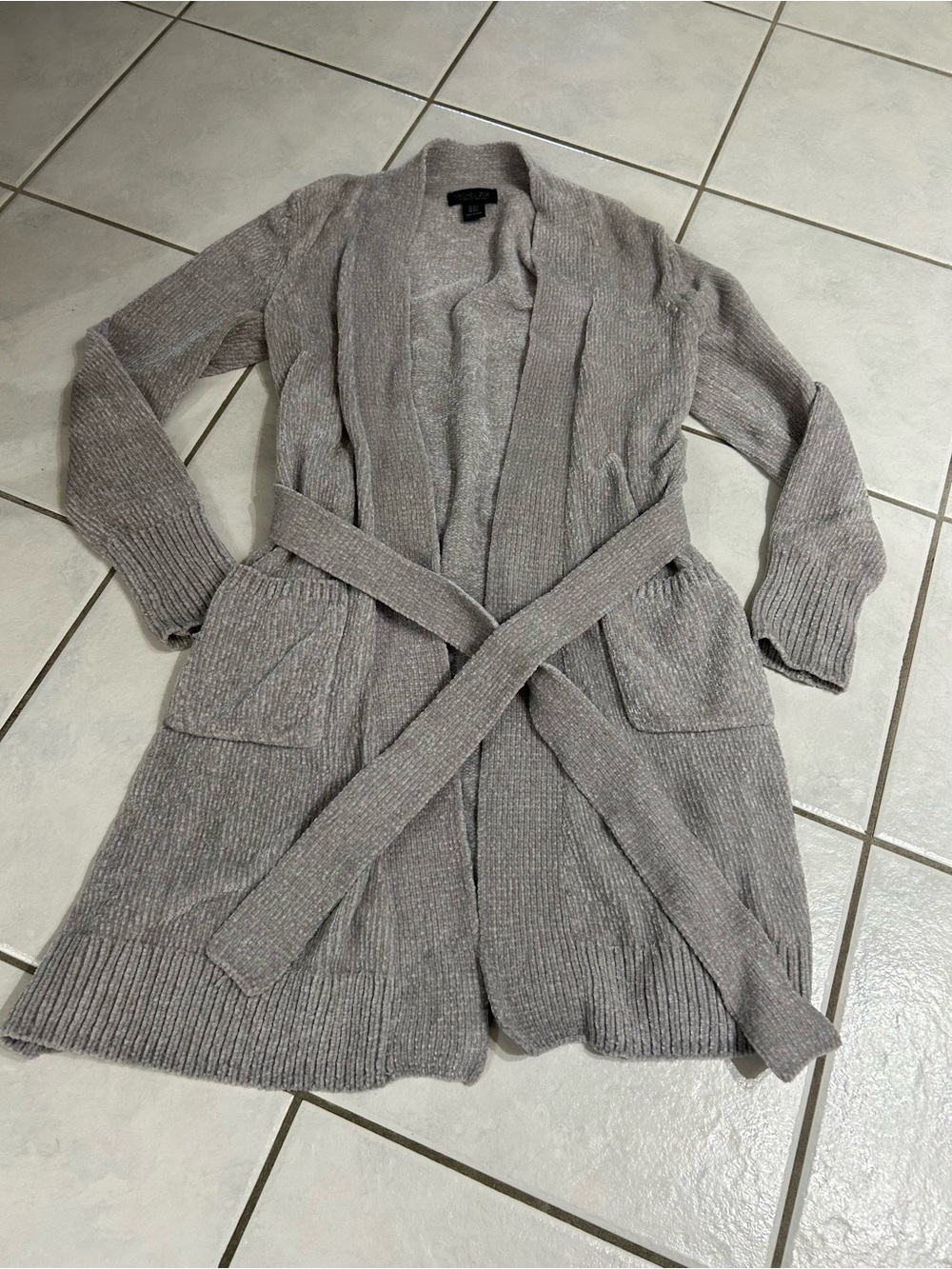 Rachel Zoe Gray Belted Open-Front Knit Cardigan
